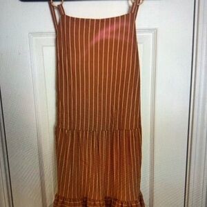 Topshop Brown and White Midi Striped Dress